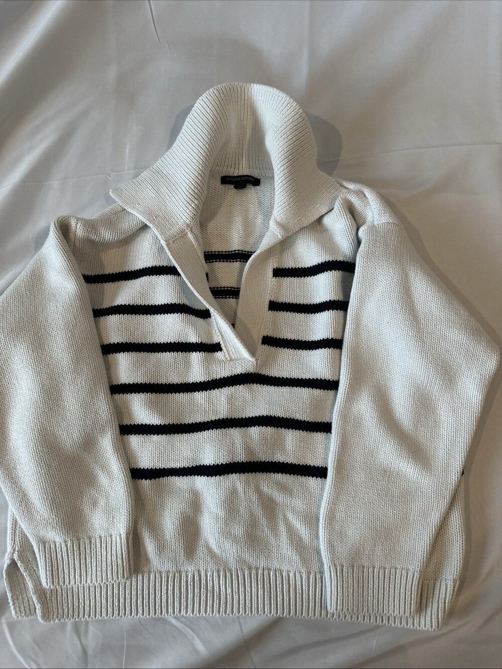 Banana Republic M Stripe Sailor Nautical Collared Sweater Top Medium